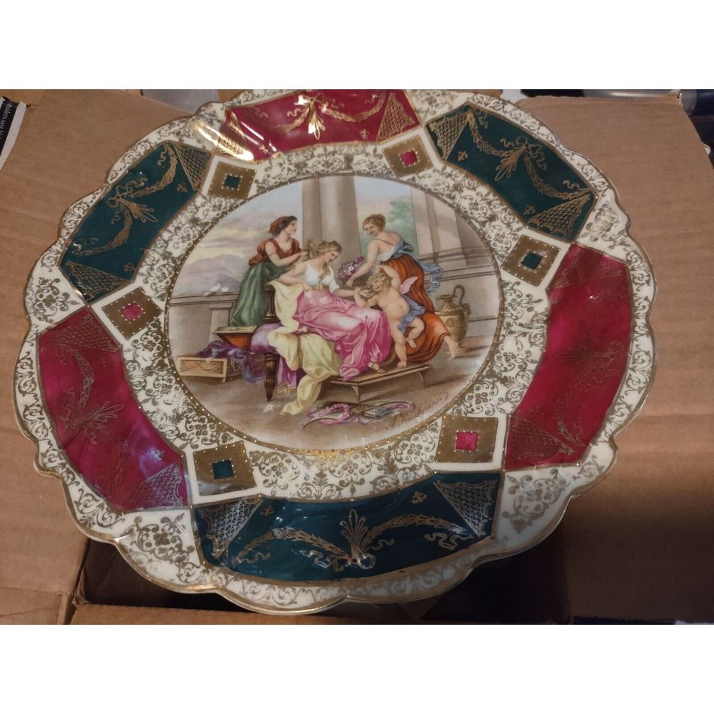 Antique Prov Saxe Plate ES Germany Maiden's Cherub in a Neoclassical. A.Kaufmann